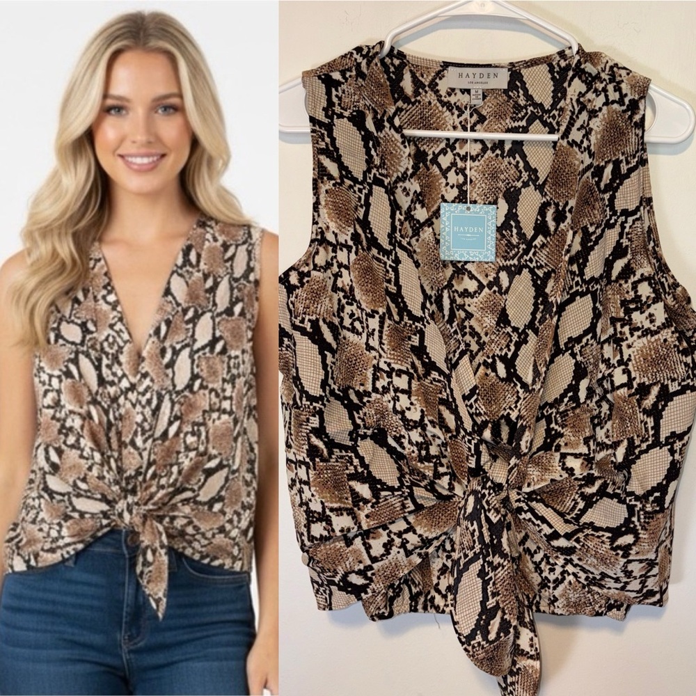 NEW Hayden Los Angeles Size M‎ Sleeveless Snakeskin Tie Front Top